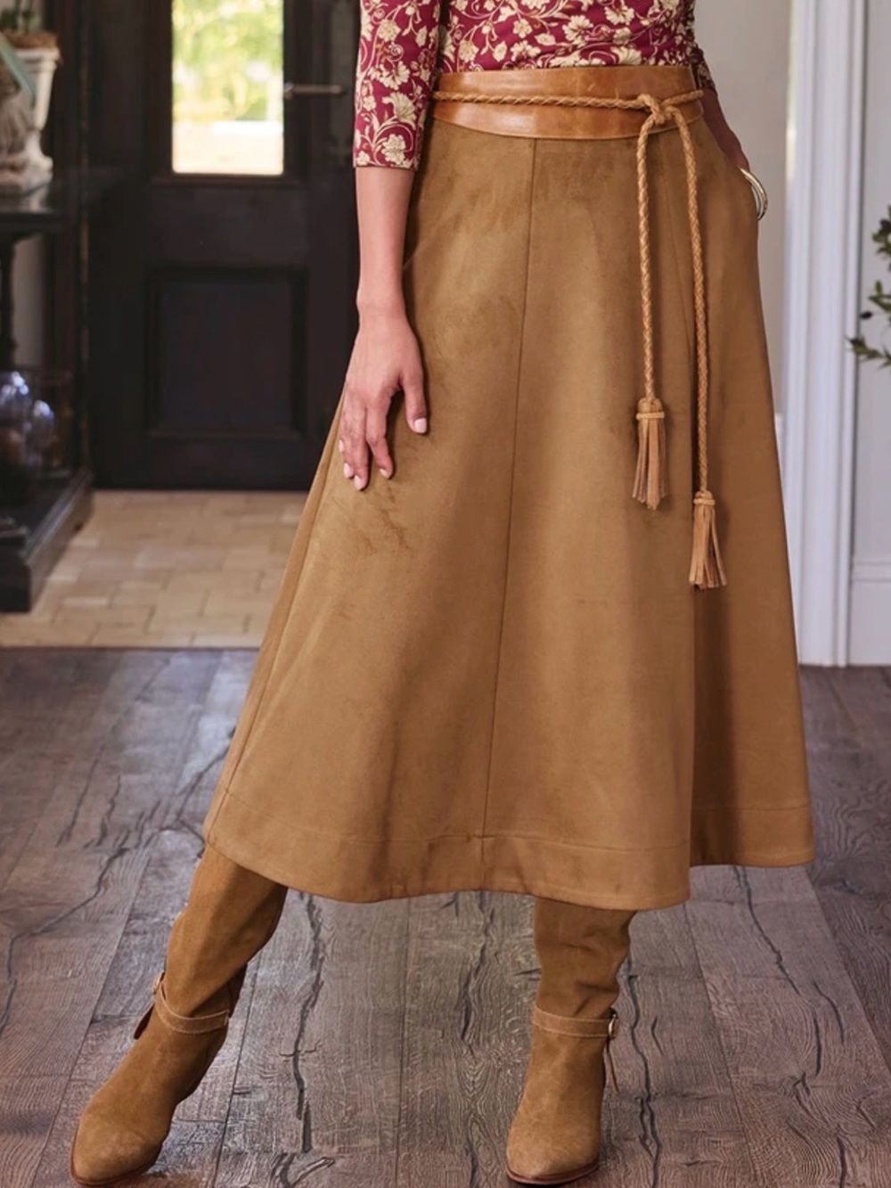 Denim&Co Faux- Suede A-Line Midi Skirt